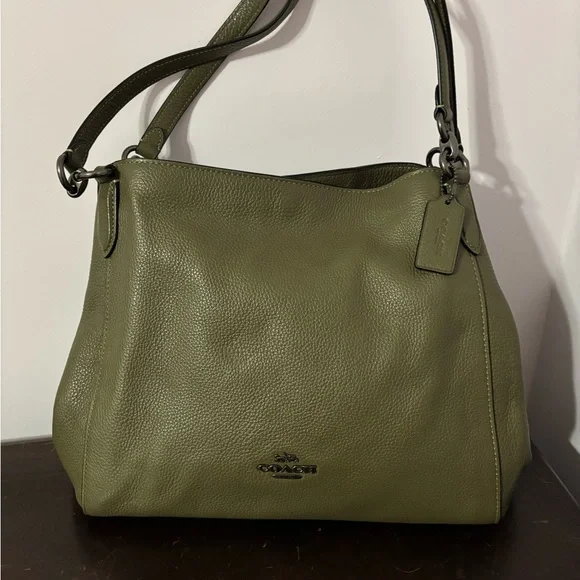 Coach Hallie Olive Green Leather Shoulder Bag - Picture 1 of 10